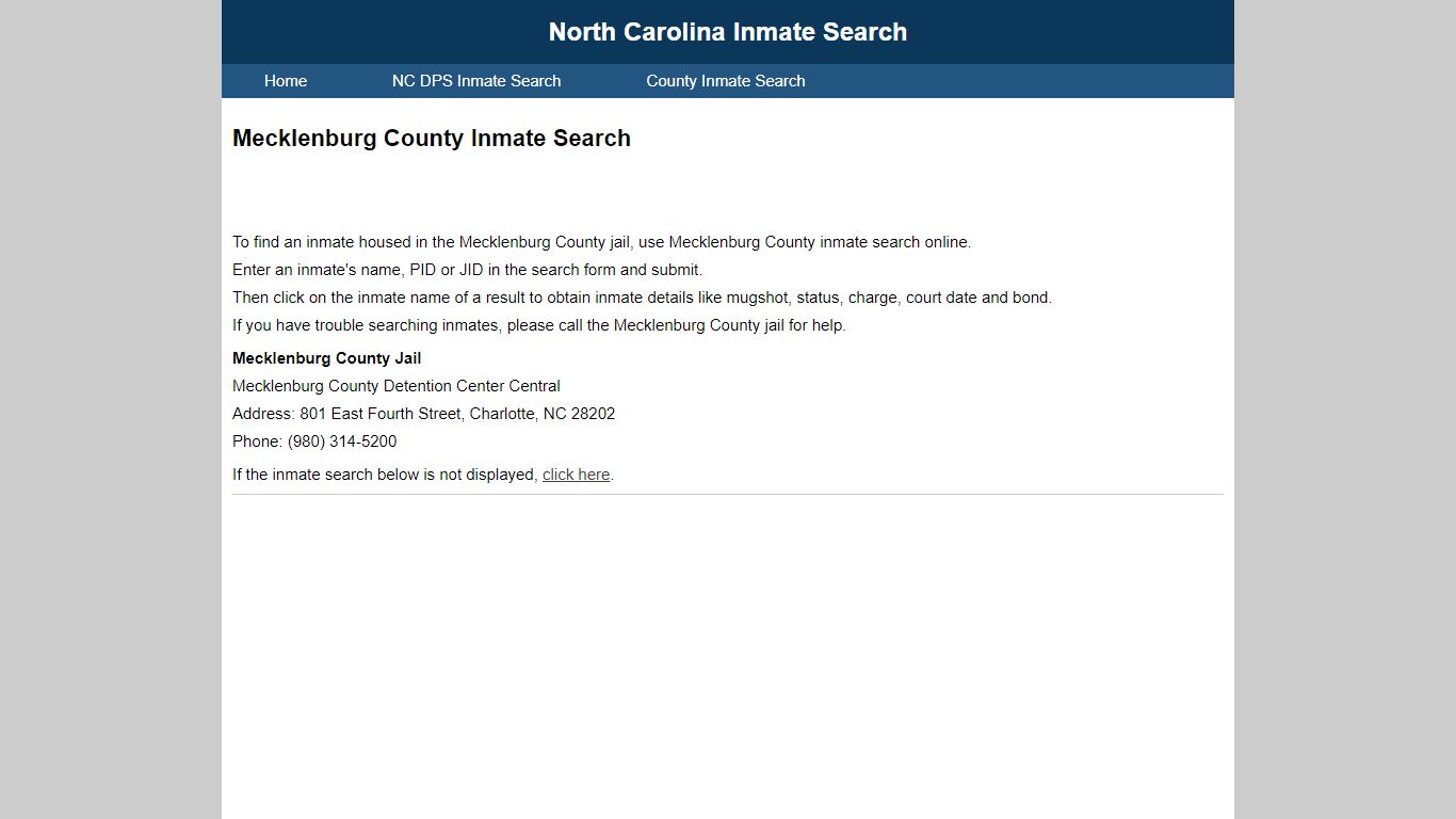 Mecklenburg County Inmate Search